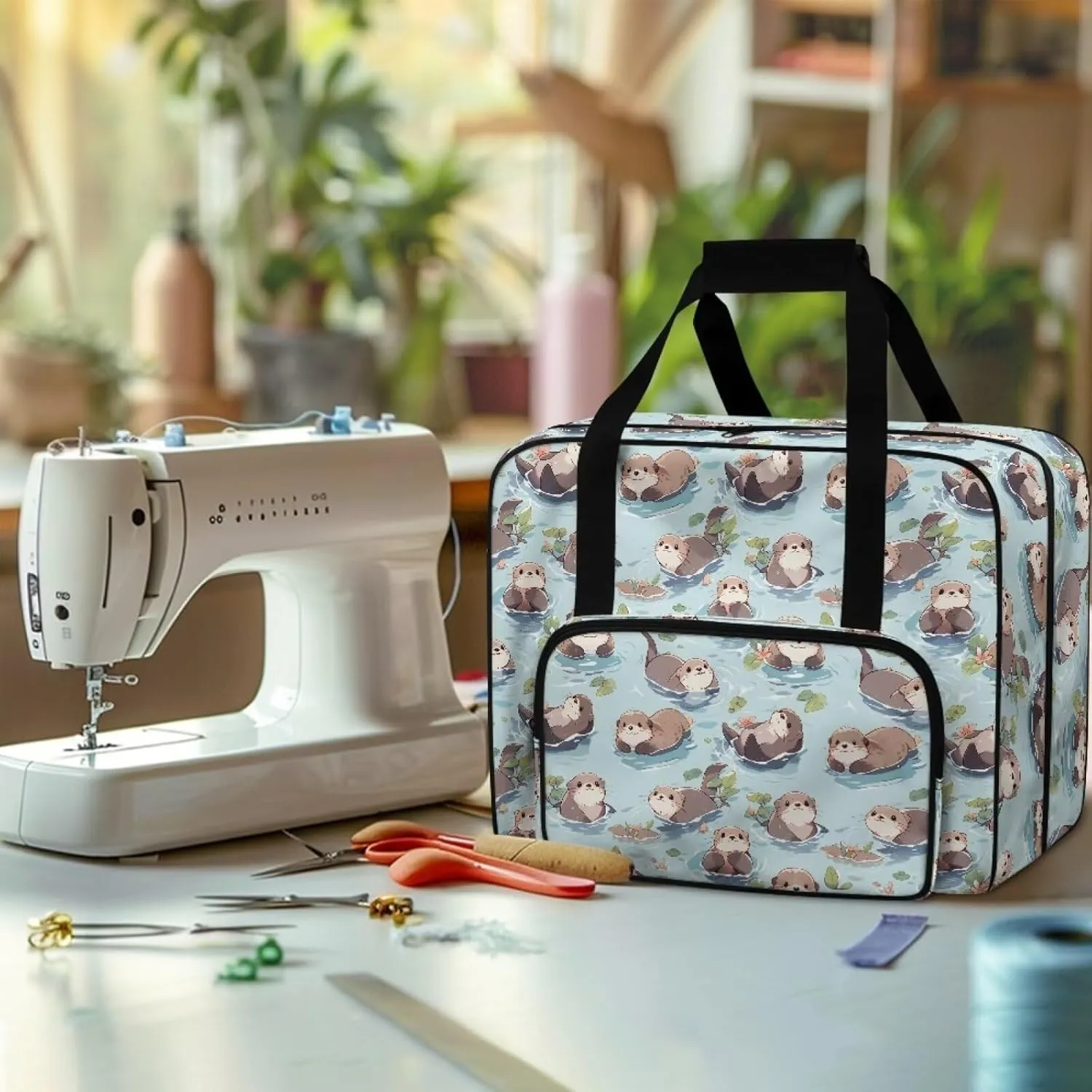 Sewing Machine Carrying Case Handbag Cute Otter Sewing Machine Bag Tote Bag for Most Standard Singer, Brother, Janome