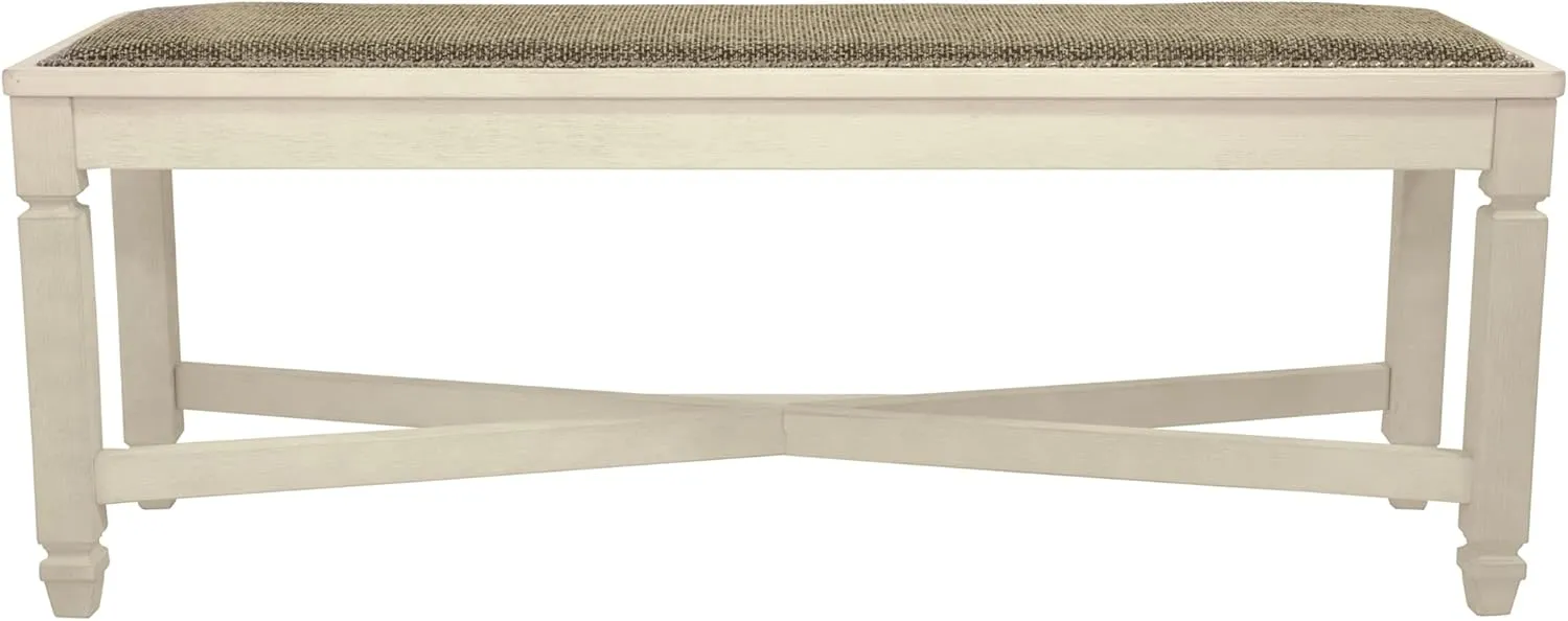 Signature Design by Ashley Bolanburg French Country Upholstered Dining Room Bench, Antique White