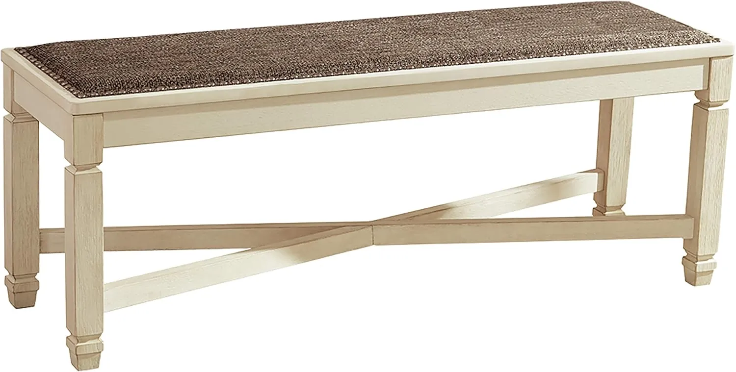 Signature Design by Ashley Bolanburg French Country Upholstered Dining Room Bench, Antique White