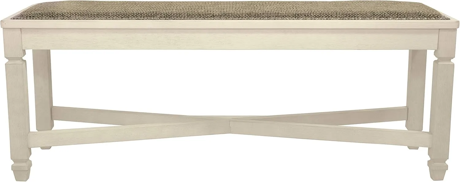 Signature Design by Ashley Bolanburg French Country Upholstered Dining Room Bench, Antique White