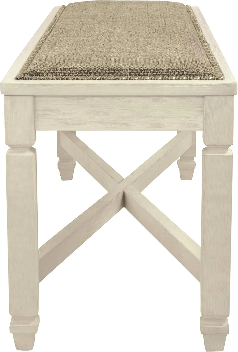 Signature Design by Ashley Bolanburg French Country Upholstered Dining Room Bench, Antique White