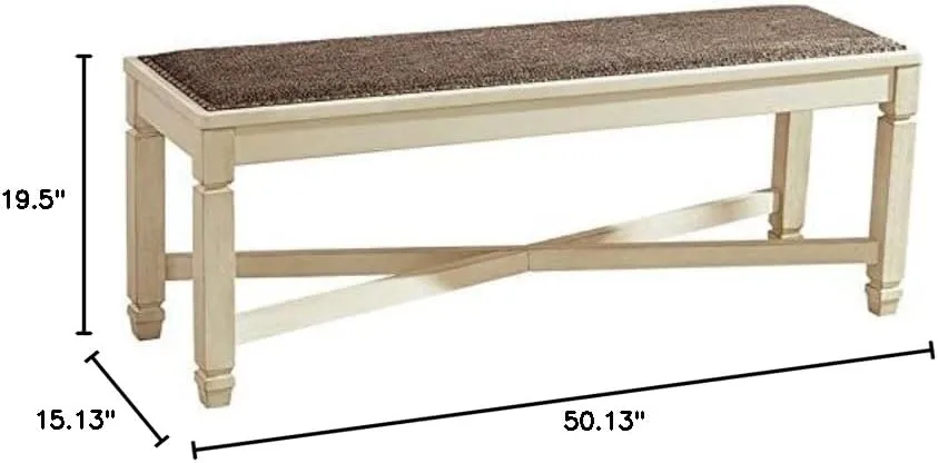 Signature Design by Ashley Bolanburg French Country Upholstered Dining Room Bench, Antique White