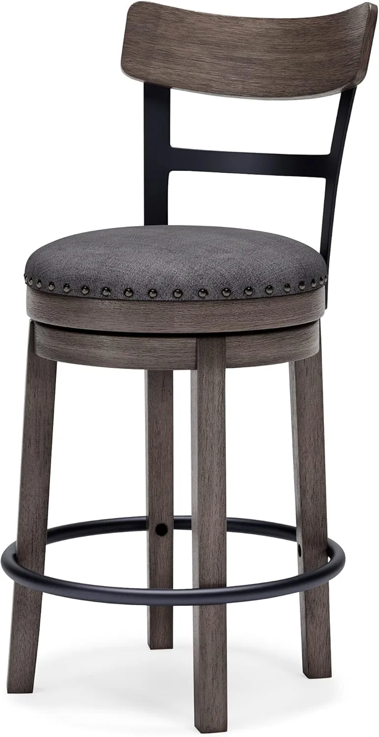 Signature Design by Ashley Caitbrook 24" Farmhouse Counter Height Upholstered Swivel Barstool, Gray