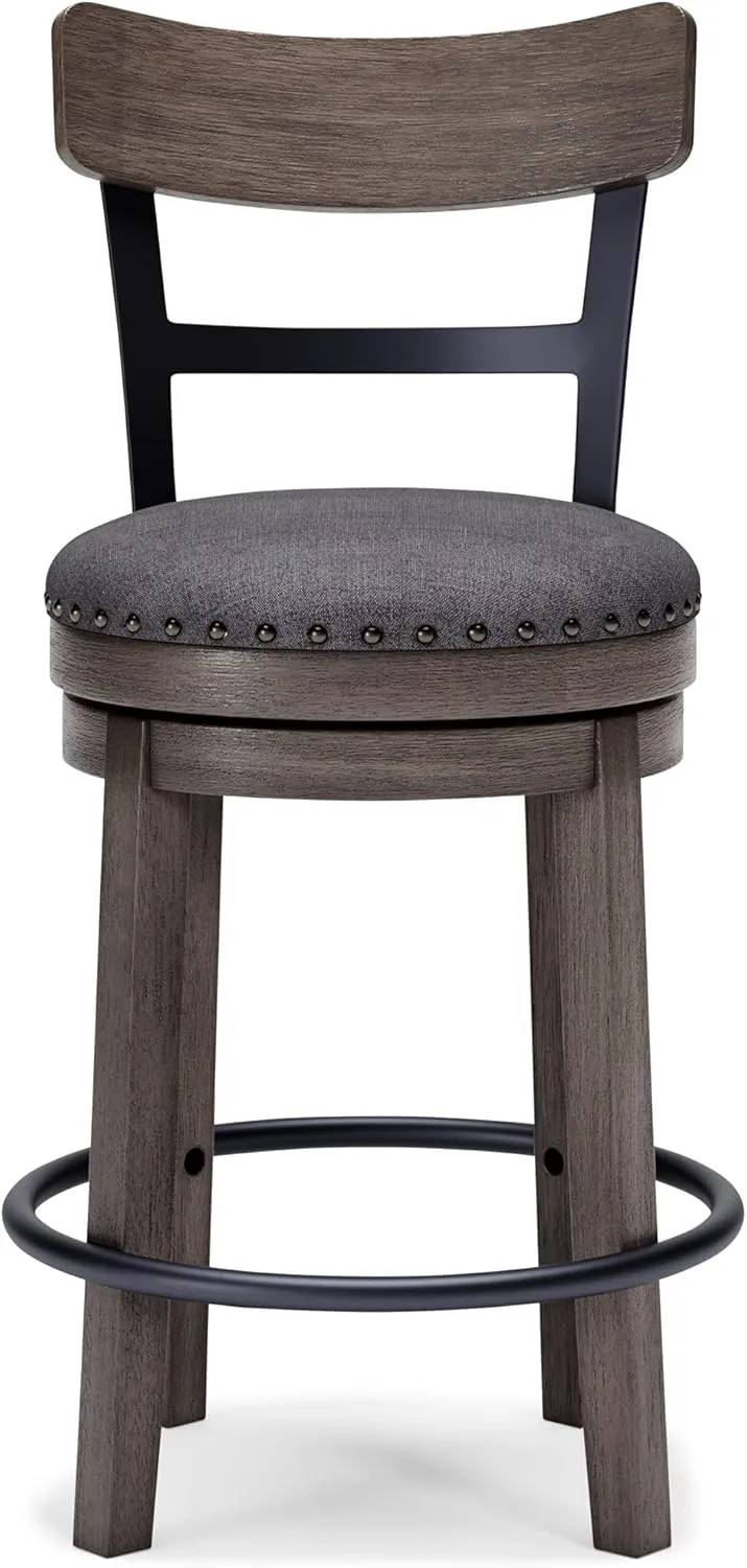 Signature Design by Ashley Caitbrook 24" Farmhouse Counter Height Upholstered Swivel Barstool, Gray
