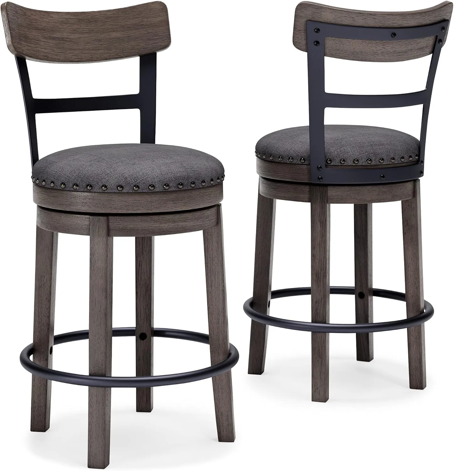 Signature Design by Ashley Caitbrook 24" Farmhouse Counter Height Upholstered Swivel Barstool, Gray