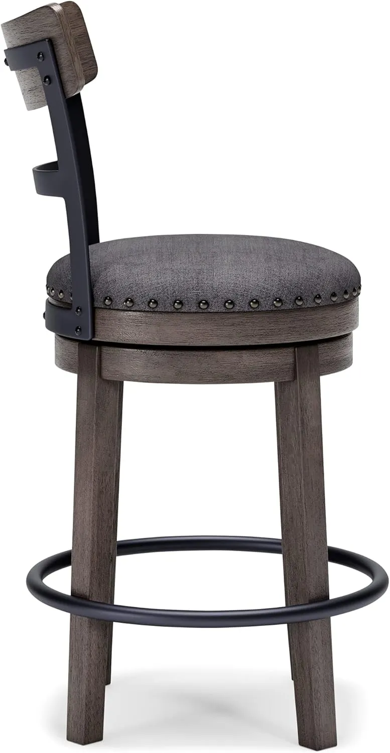 Signature Design by Ashley Caitbrook 24" Farmhouse Counter Height Upholstered Swivel Barstool, Gray