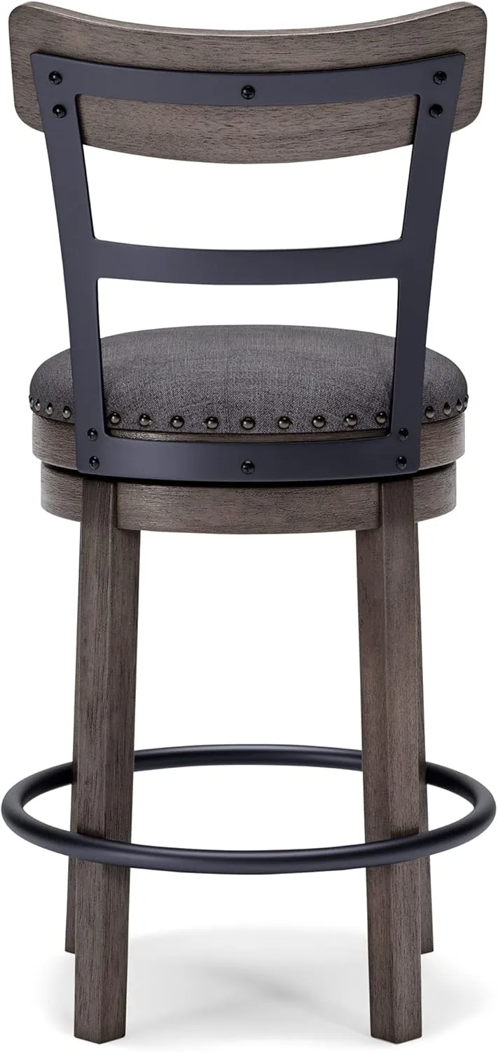 Signature Design by Ashley Caitbrook 24" Farmhouse Counter Height Upholstered Swivel Barstool, Gray