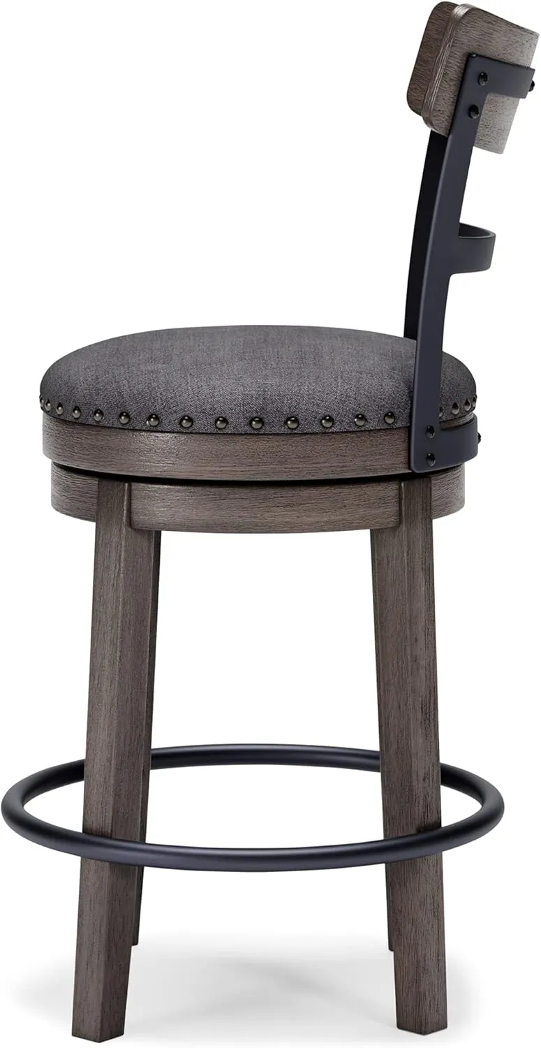 Signature Design by Ashley Caitbrook 24" Farmhouse Counter Height Upholstered Swivel Barstool, Gray