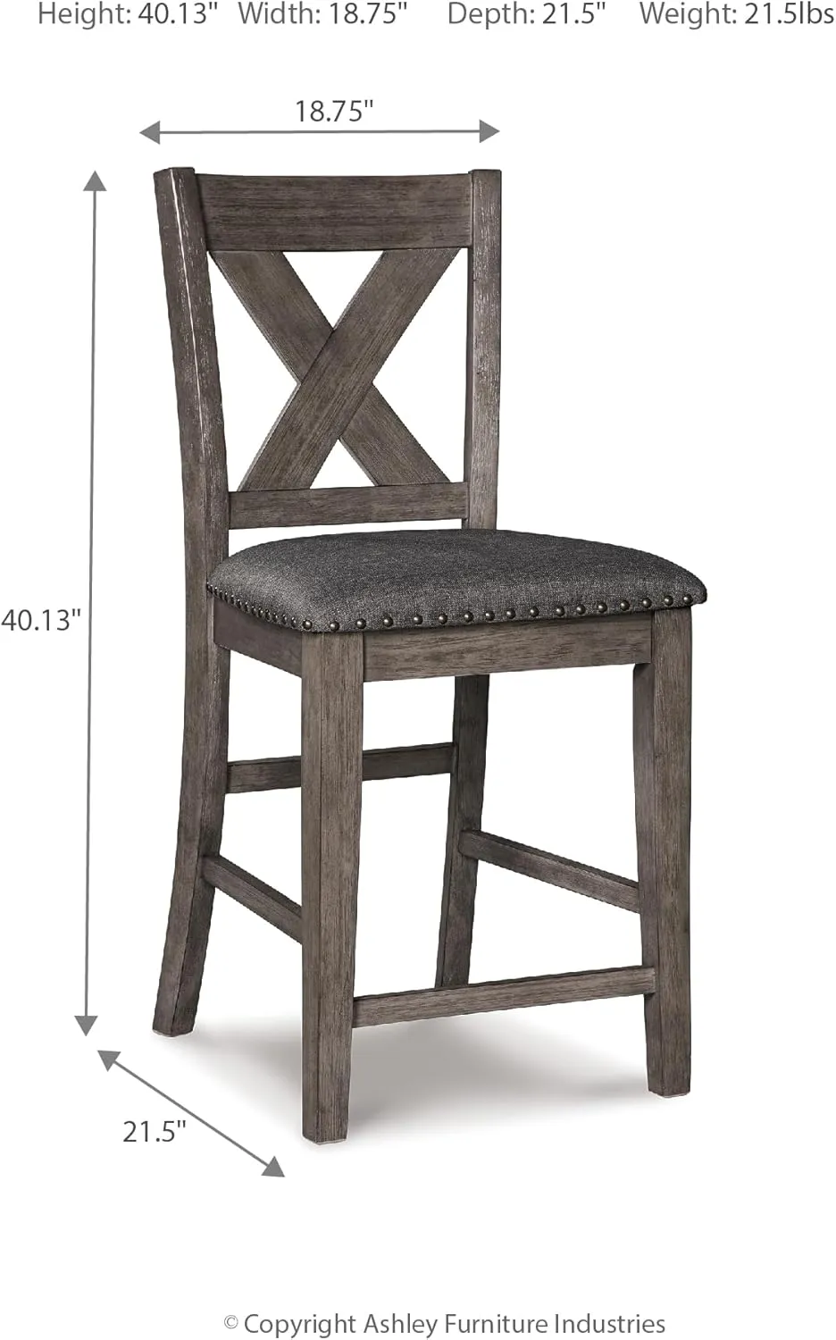 Signature Design by Ashley Caitbrook Rustic 24.63" Counter Height Upholstered Barstool, Set of 2, Gray