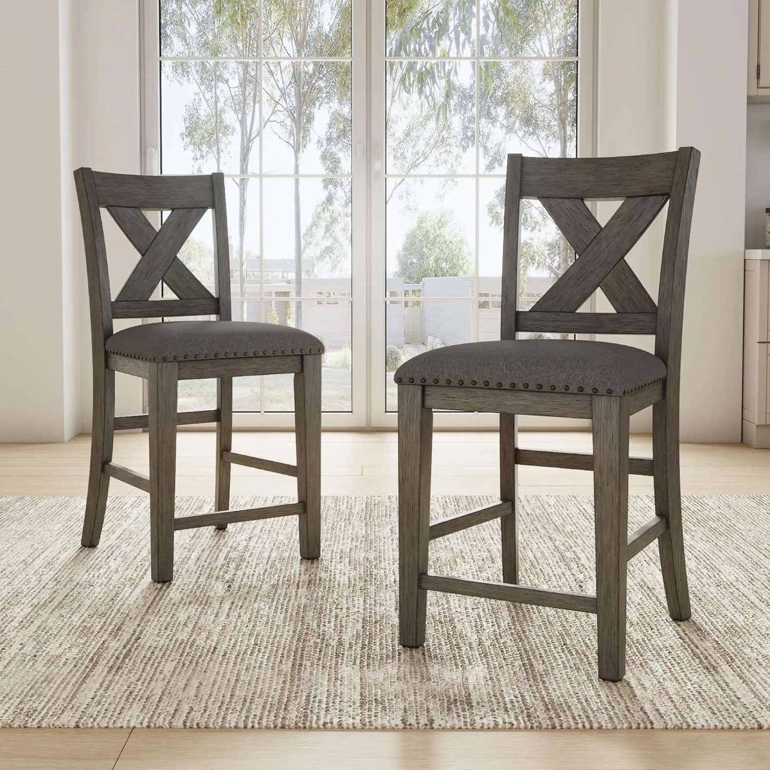 Signature Design by Ashley Caitbrook Rustic 24.63" Counter Height Upholstered Barstool, Set of 2, Gray