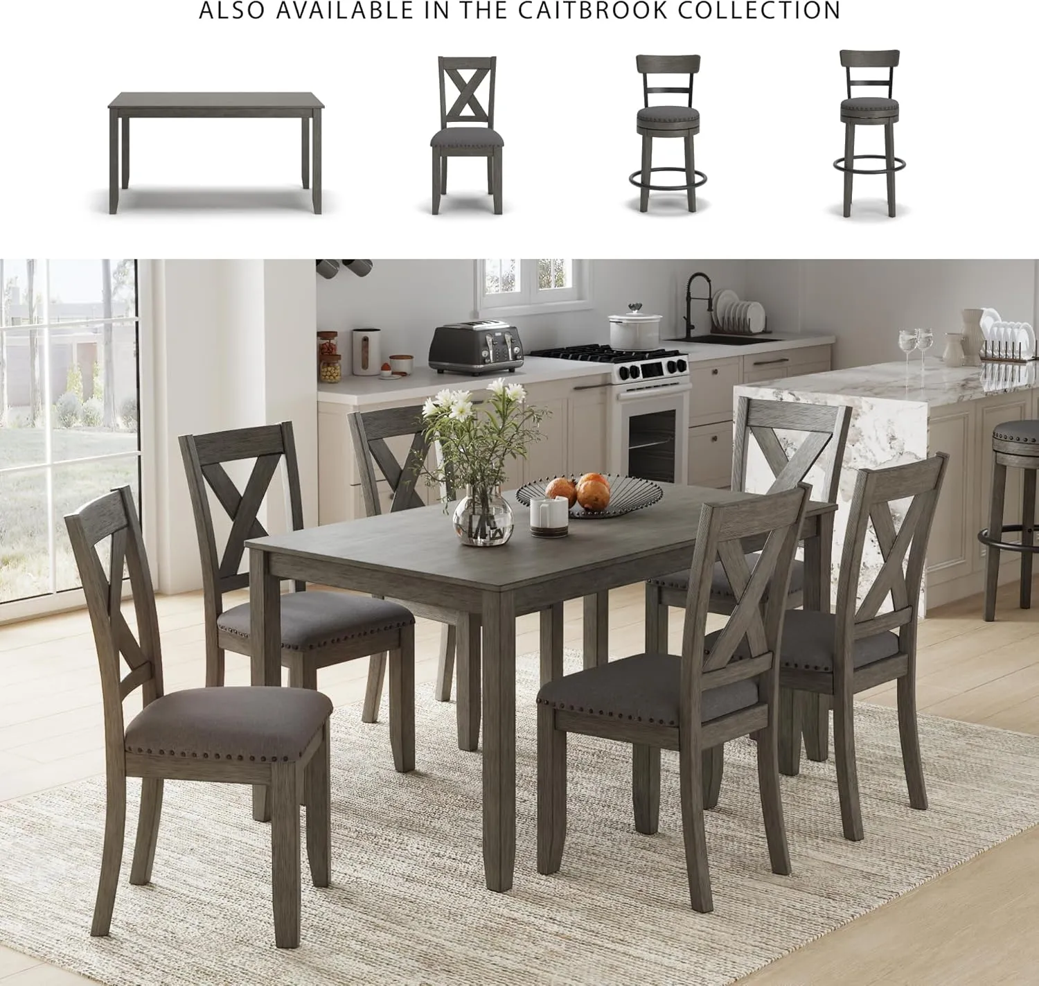 Signature Design by Ashley Caitbrook Rustic 7 Piece Dining Set, Include Table and 6 Chairs, Gray