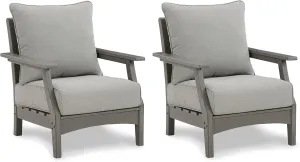 Signature Design by Ashley Outdoor Visola Patio HDPE Cushioned Lounge Chair, 2 Count, Gray