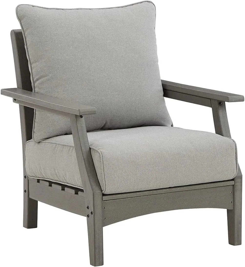 Signature Design by Ashley Outdoor Visola Patio HDPE Cushioned Lounge Chair, 2 Count, Gray