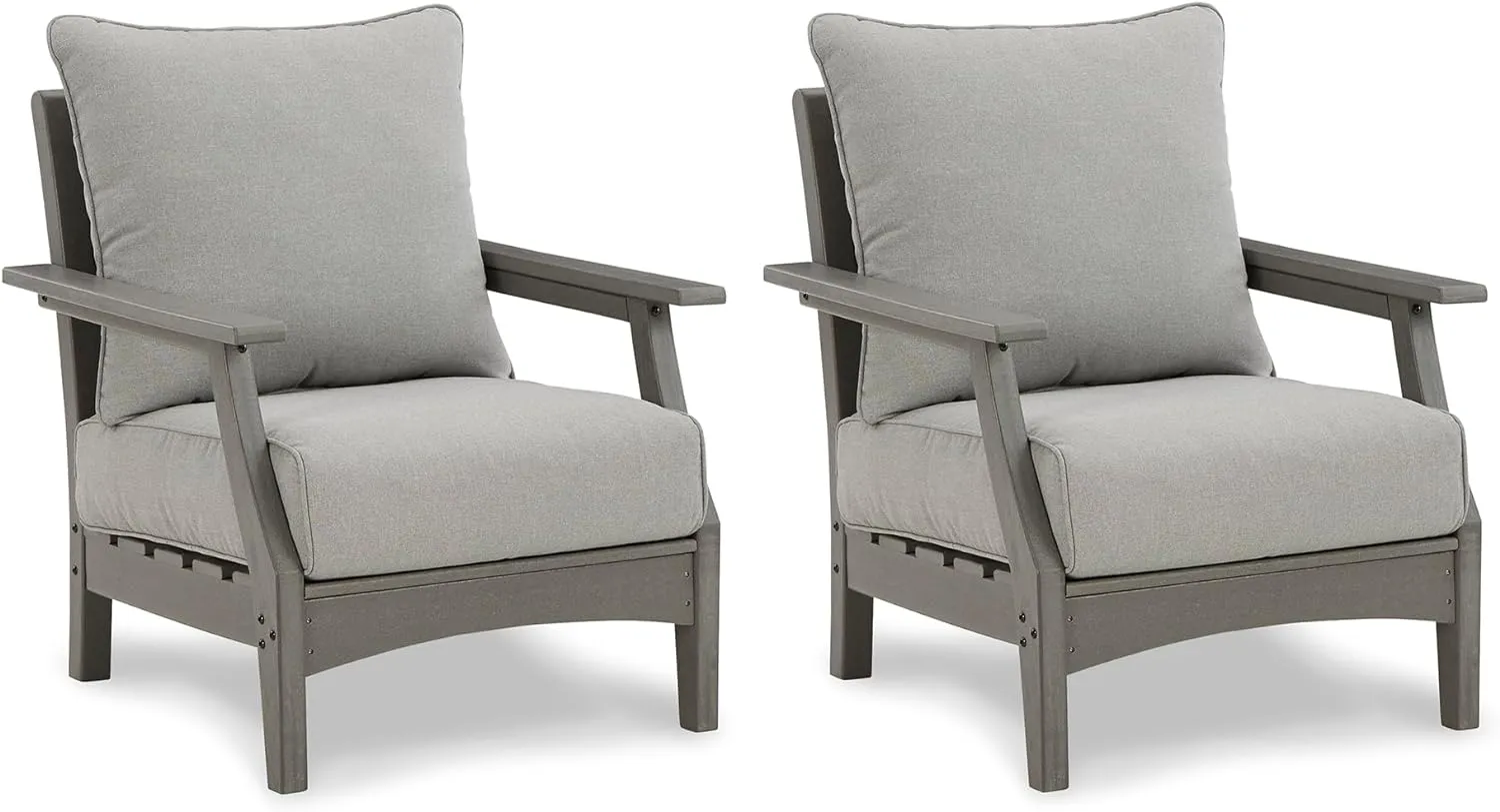 Signature Design by Ashley Outdoor Visola Patio HDPE Cushioned Lounge Chair, 2 Count, Gray