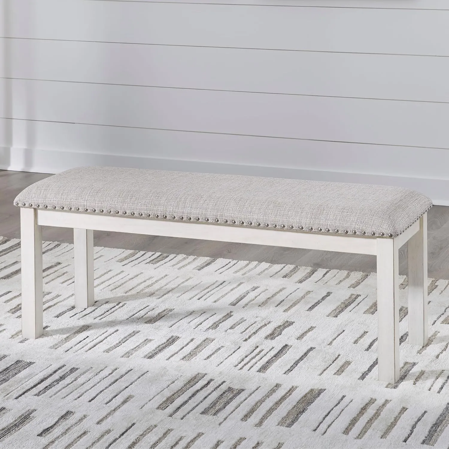 Signature Design by Ashley Robbinsdale Large Upholstered 48" W Dining Bench, Light Gray & White