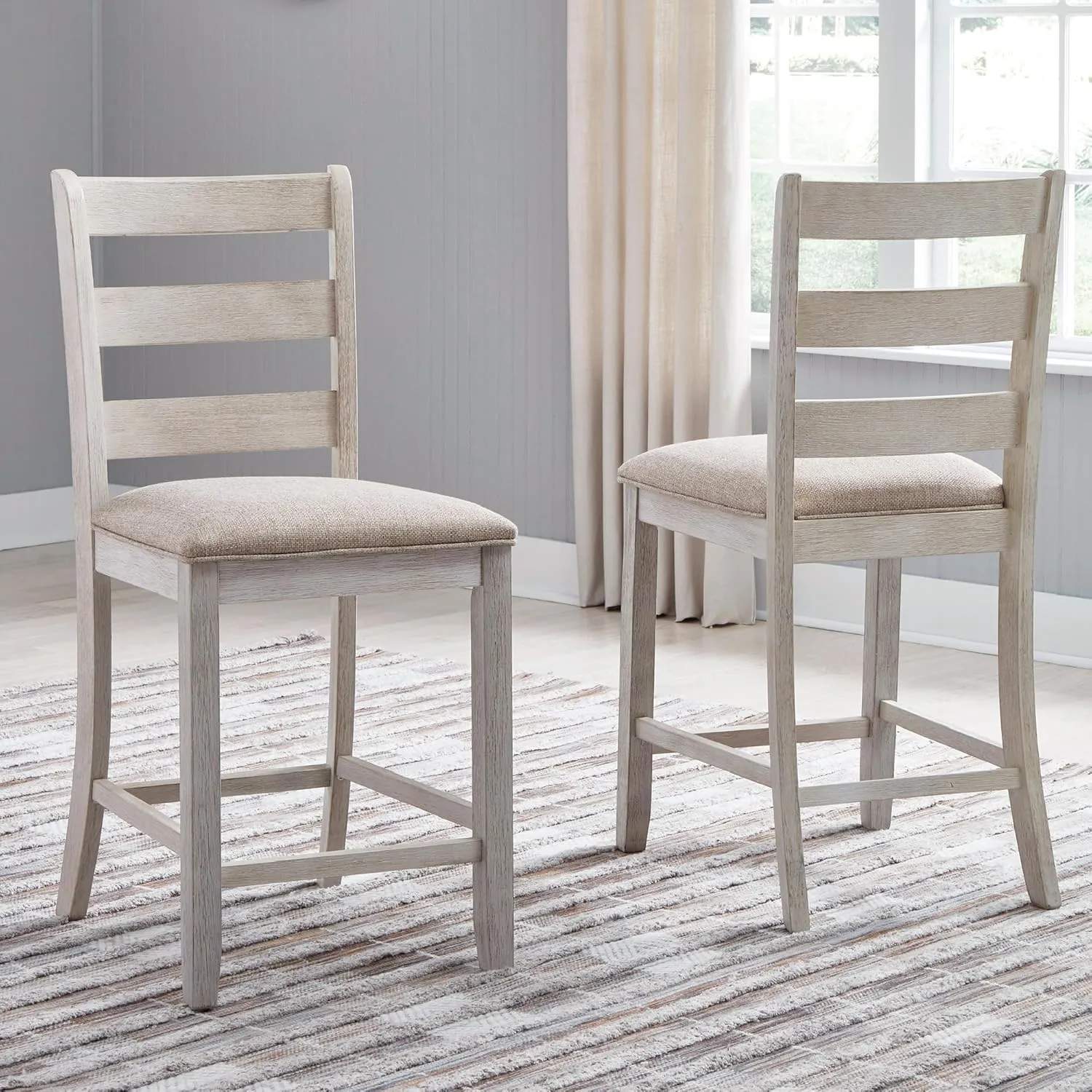 Signature Design by Ashley Skempton 24" Counter Height Upholstered Barstool, Set of 2, Antique White