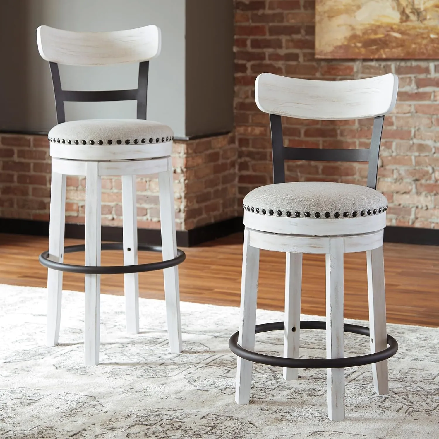 Signature Design by Ashley Valebeck 30" Modern Swivel Pub Height Barstool, Whitewash