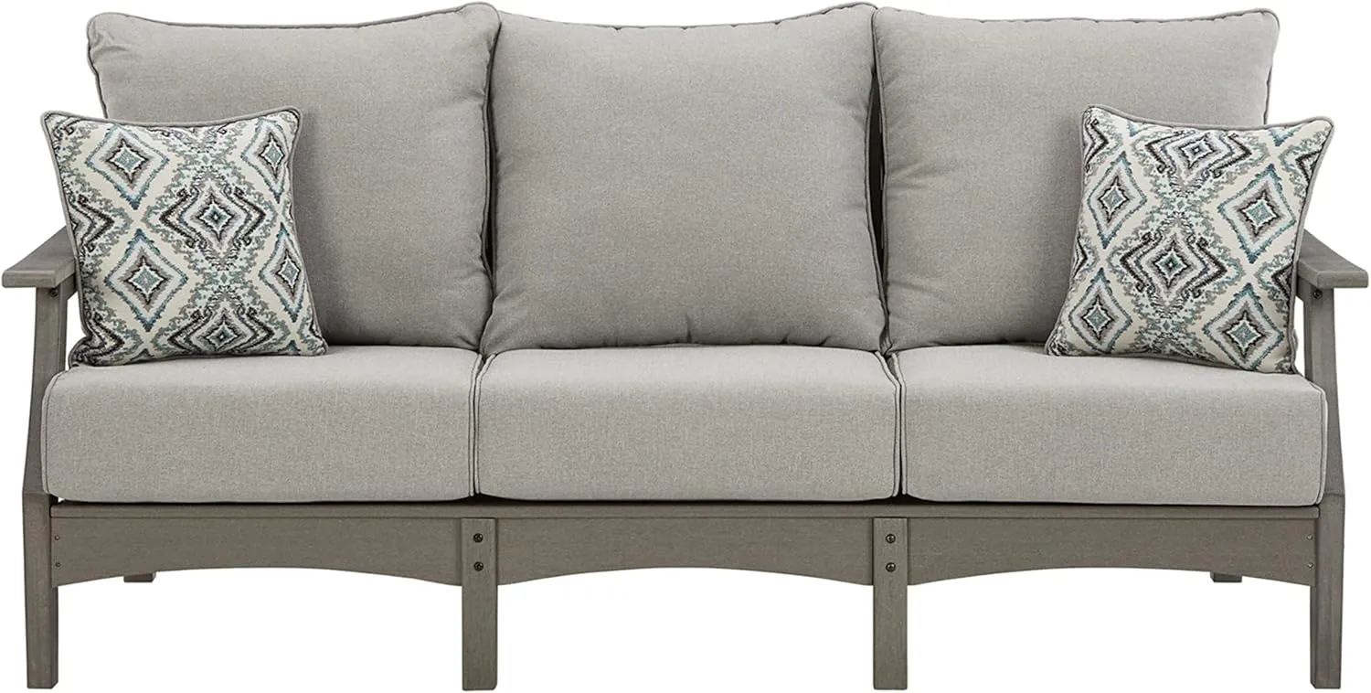 Signature Design by Ashley Visola Outdoor HDPE Patio Sofa with Cushion, Gray