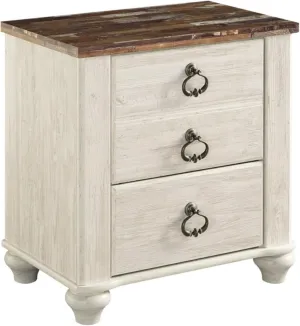 Signature Design by Ashley Willowton Farmhouse 2 Drawer Nightstand with USB Charging Ports, 25.67" Tall, Whitewash
