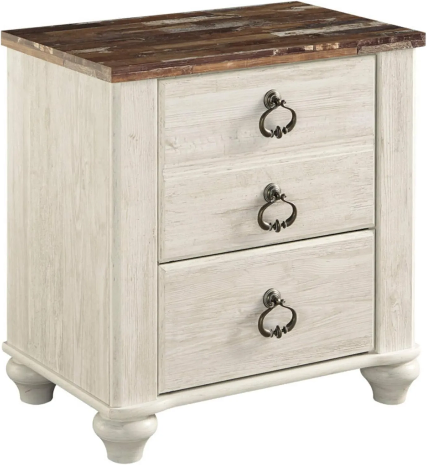 Signature Design by Ashley Willowton Farmhouse 2 Drawer Nightstand with USB Charging Ports, 25.67" Tall, Whitewash