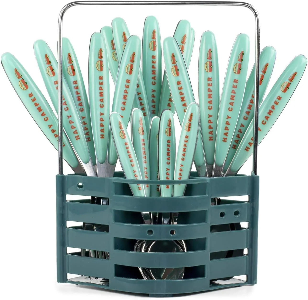 Silverware Flatware Cutlery Set - Stainless Steel 24 Pc Flatware Set With Silverware Caddy Service for 6 | Dishwasher Safe Camping Set Flatware for Travel, Small Spaces and Outdoor Use