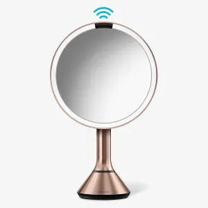 simplehuman Sensor Mirror, Lighted Makeup Mirror with Magnification (5X), 8" Round Magnifying Vanity Mirror with Lights, Cordless, Rose Gold Stainless Steel