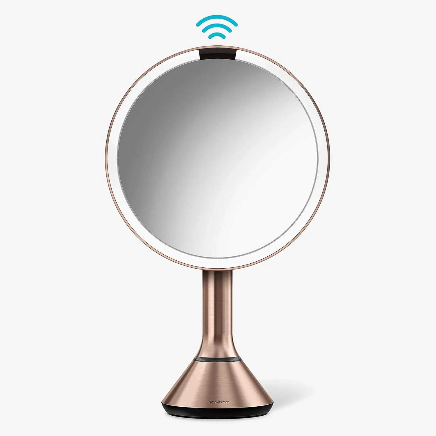simplehuman Sensor Mirror, Lighted Makeup Mirror with Magnification (5X), 8" Round Magnifying Vanity Mirror with Lights, Cordless, Rose Gold Stainless Steel