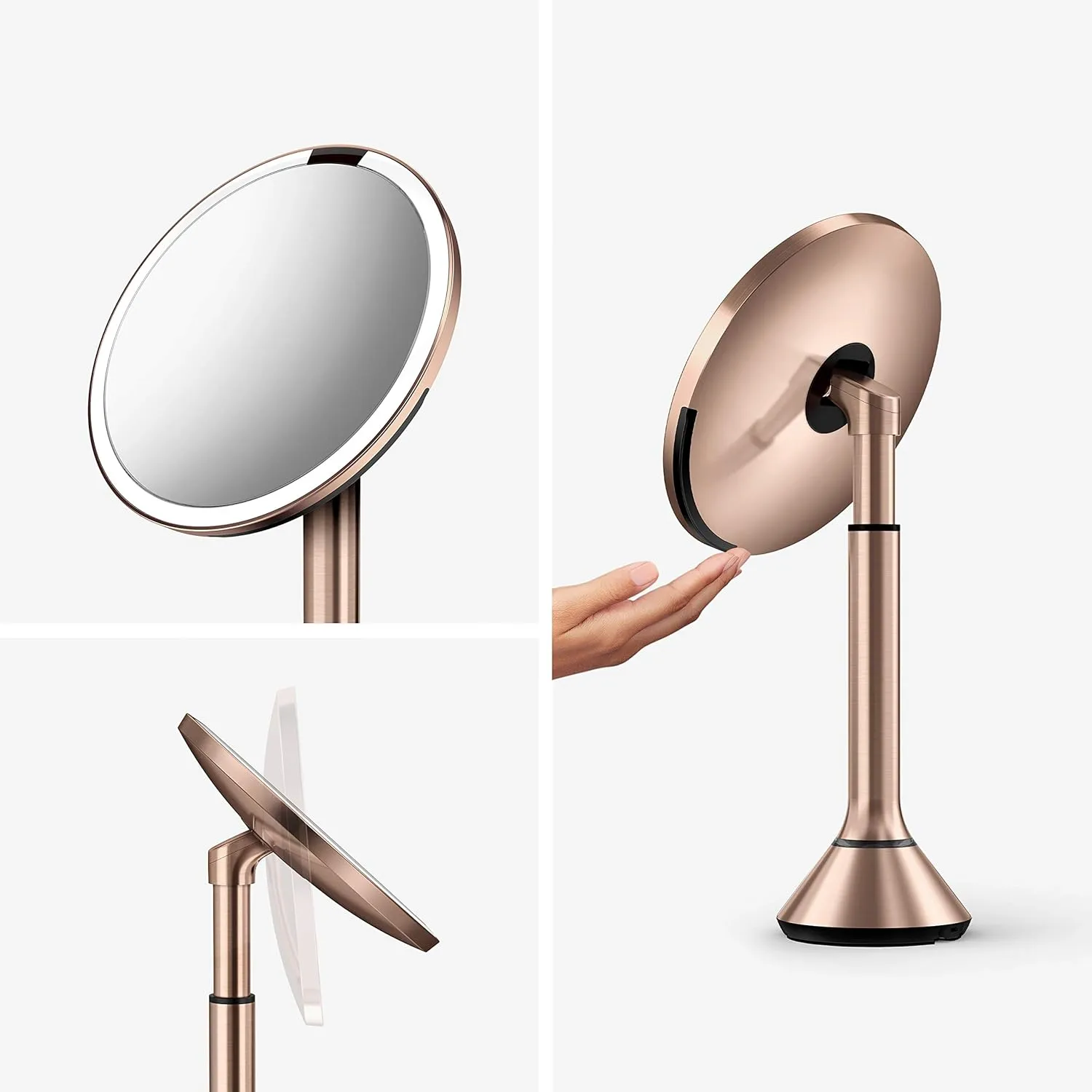 simplehuman Sensor Mirror, Lighted Makeup Mirror with Magnification (5X), 8" Round Magnifying Vanity Mirror with Lights, Cordless, Rose Gold Stainless Steel