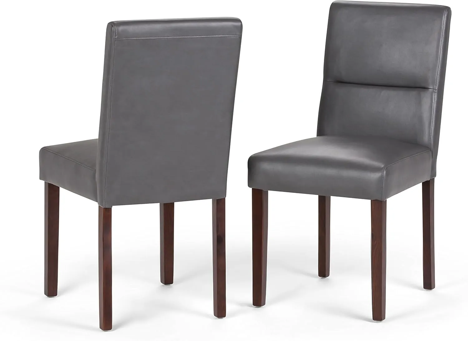 SIMPLIHOME Ashford Dining Chairs - Upholstered Solid Hardwood and Vegan Leather Parsons Chair Set in Stone Grey, Contemporary Dining Room Seating with High Back and Cushioned Seat (Set of 2)