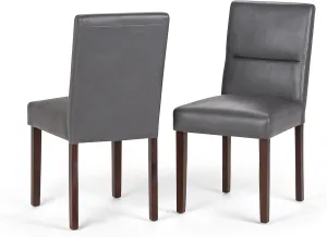 SIMPLIHOME Ashford Dining Chairs - Upholstered Solid Hardwood and Vegan Leather Parsons Chair Set in Stone Grey, Contemporary Dining Room Seating with High Back and Cushioned Seat (Set of 2)