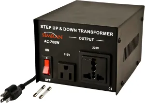 Simran AC-200 Step Up/Down 110v 220v Voltage Converter Transformer, 200 Watt