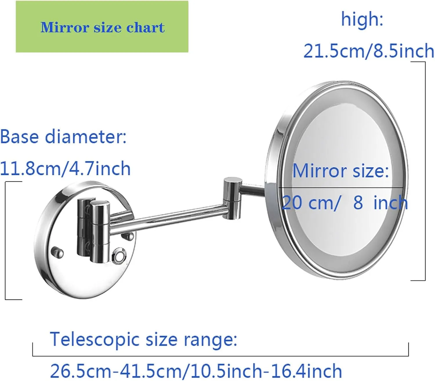 Single-sided Bathroom Magnifying Mirror, Touch-sensitive Dimming Makeup Mirror, Lighted Cosmetic Mirror, Wall-mounted Vanity Mirror, 360-degree Rotating Shaving Mirror