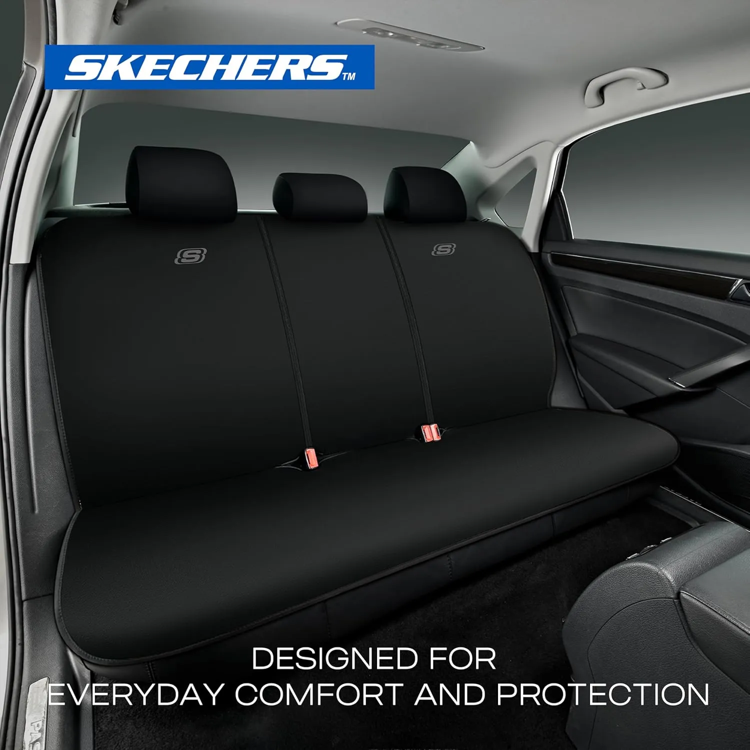 Skechers Car Seat Covers, Premium Breathable Polyester Seat Covers, Car Seat Covers Full Set Airbag Compatible, Automotive Comfort & Protection for Most Cars, Vans, Trucks, SUVs (Full Set,Blue)