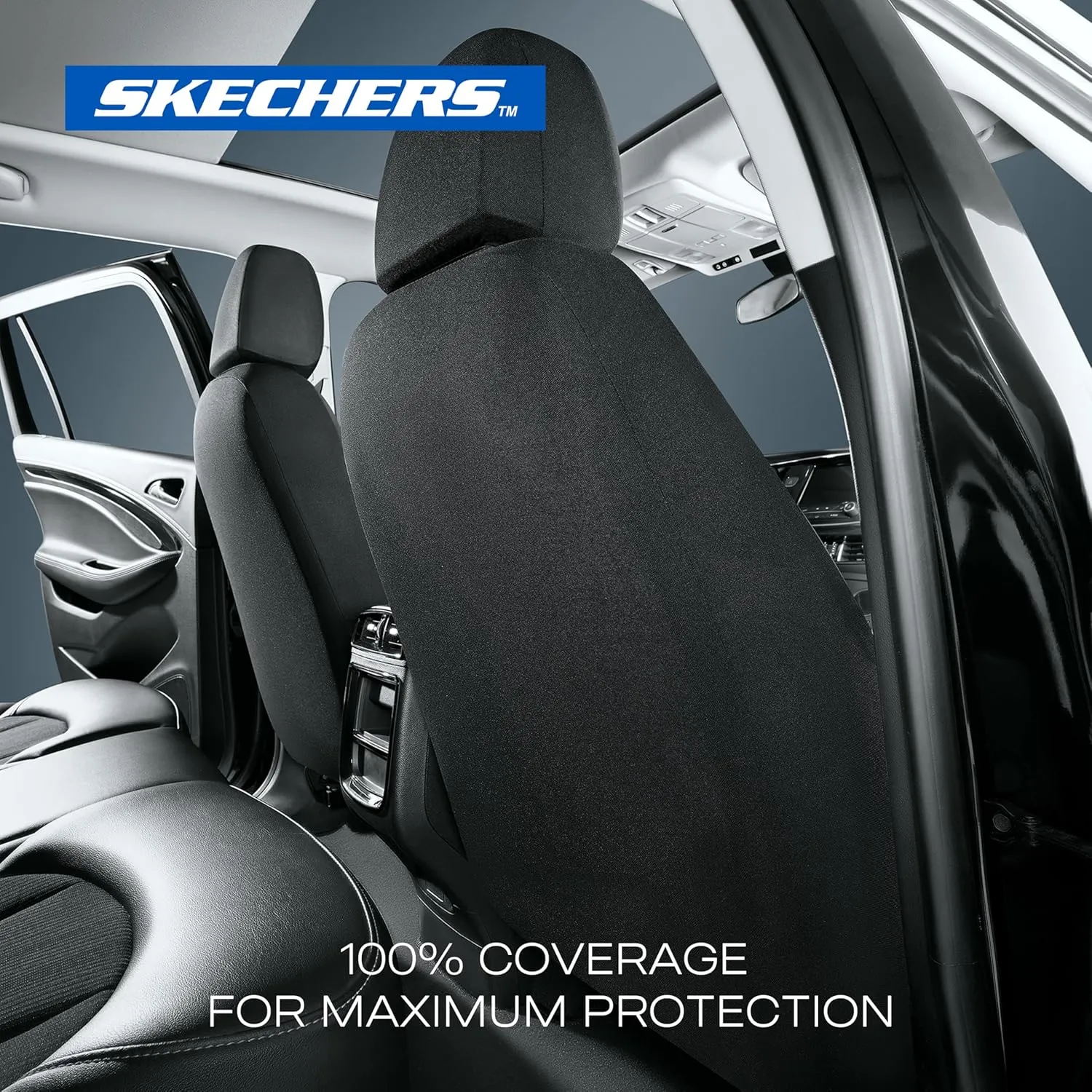 Skechers Car Seat Covers, Premium Breathable Polyester Seat Covers, Car Seat Covers Full Set Airbag Compatible, Automotive Comfort & Protection for Most Cars, Vans, Trucks, SUVs (Full Set,Blue)
