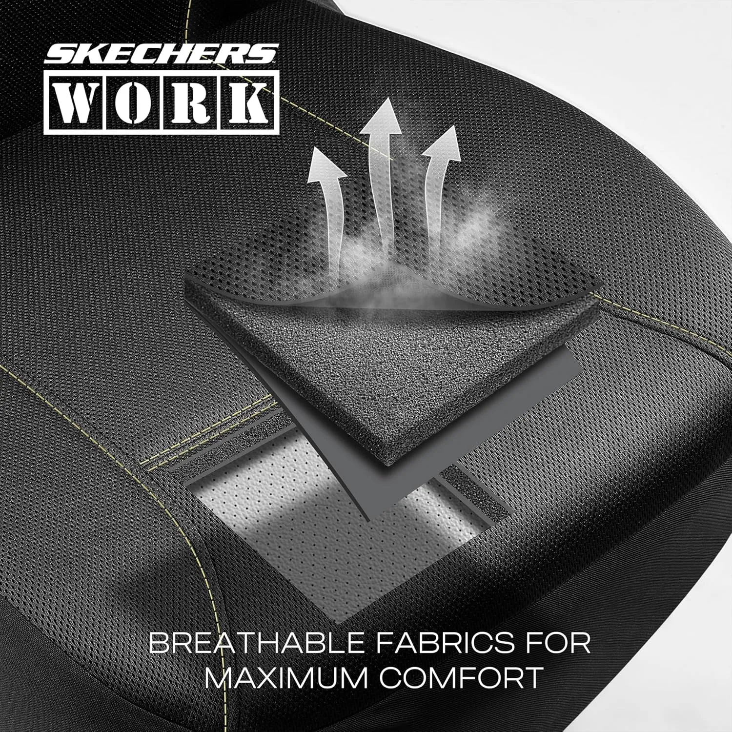 Skechers Work Car Seat Covers, 5-Times Stronger Built-in Webbing Seat Cover Full Set, Mesh Fabric Seat Cover for Car, Airbag Compatible, Automotive Comfort for Most Cars, Trucks, SUVs (Beige,Full Set)