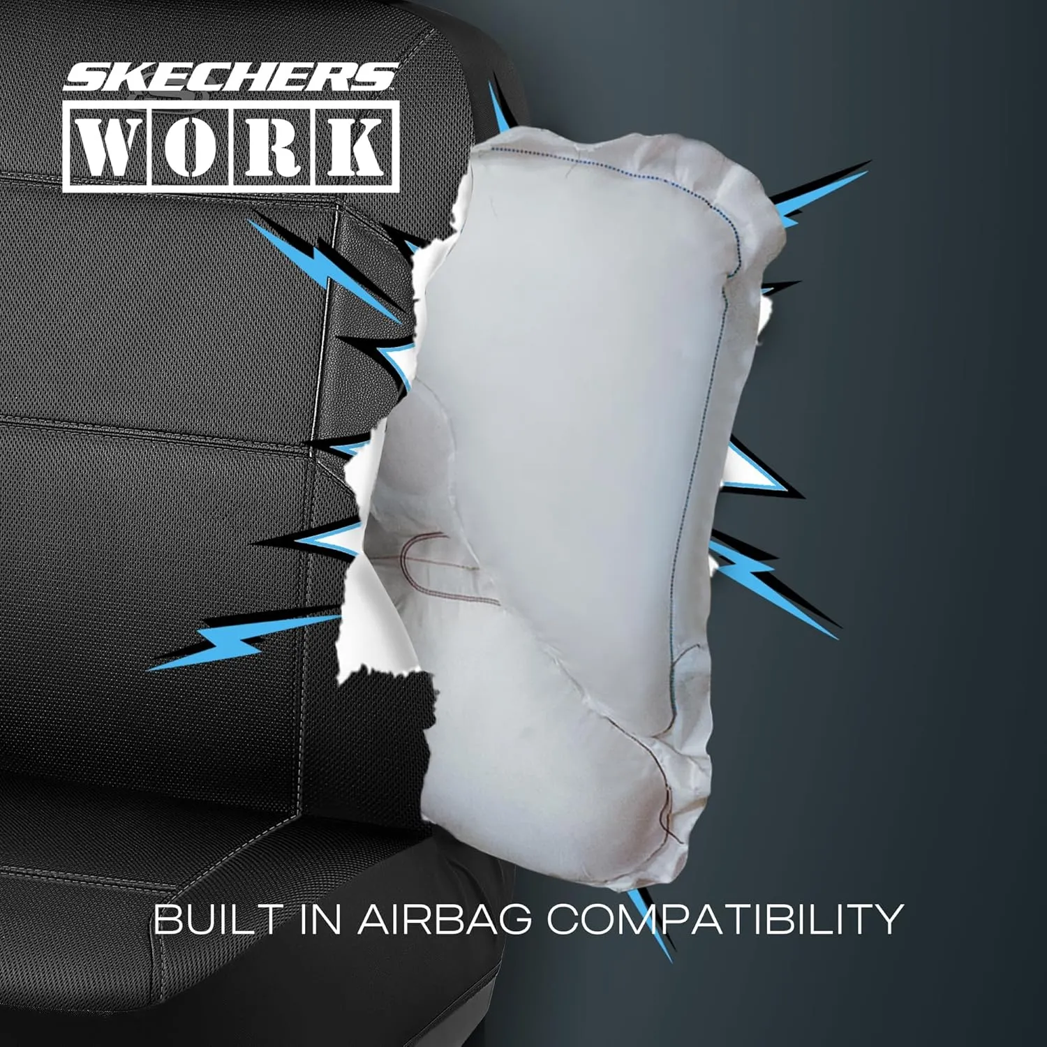 Skechers Work Car Seat Covers, 5-Times Stronger Built-in Webbing Seat Cover Full Set, Mesh Fabric Seat Cover for Car, Airbag Compatible, Automotive Comfort for Most Cars, Trucks, SUVs (Black,Full Set)