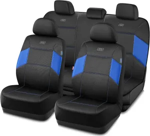 Skechers Work Car Seat Covers, 5-Times Stronger Built-in Webbing Seat Cover Full Set, Mesh Fabric Seat Cover for Car, Airbag Compatible, Automotive Comfort for Most Cars, Trucks, SUVs (Blue,Full Set)