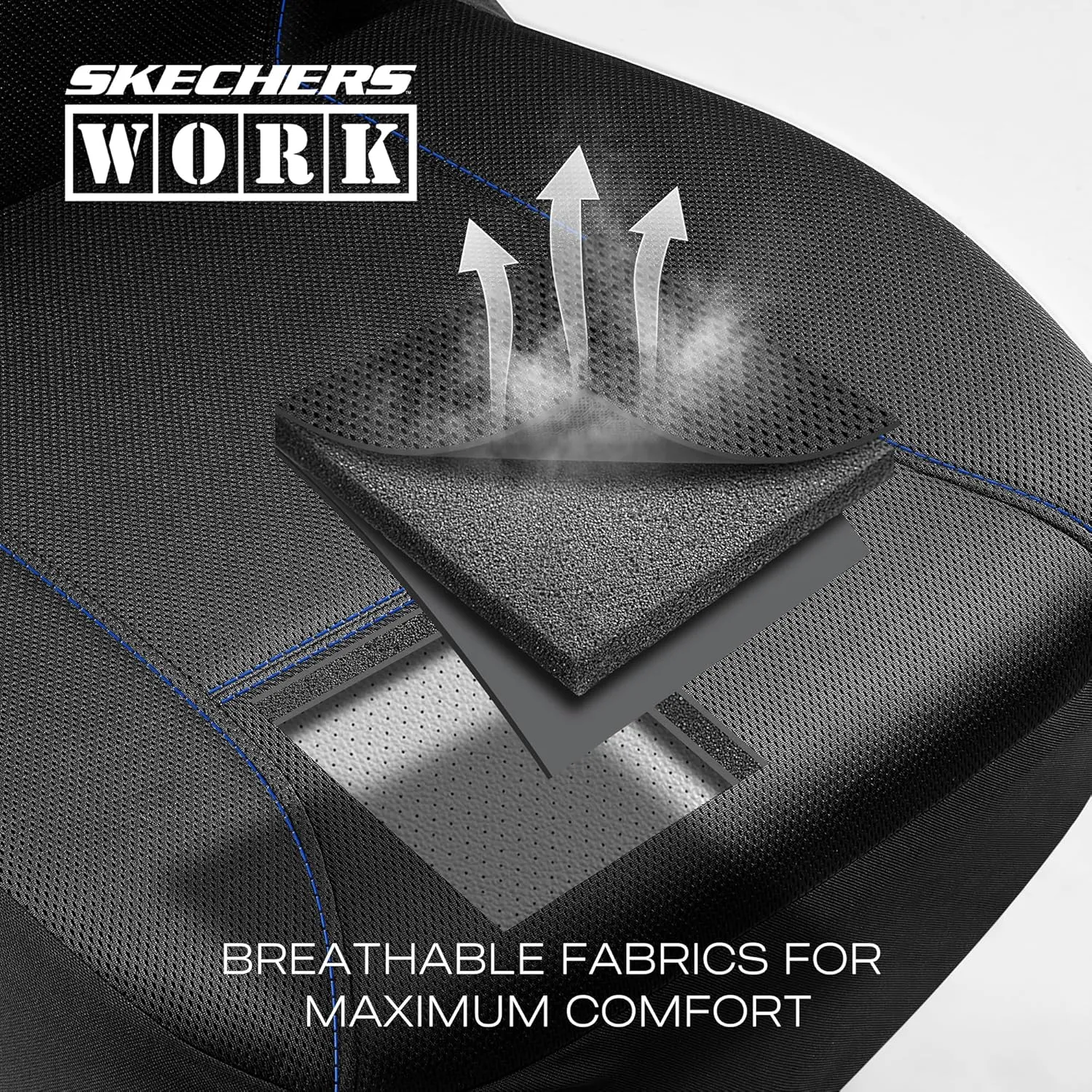Skechers Work Car Seat Covers, 5-Times Stronger Built-in Webbing Seat Cover Full Set, Mesh Fabric Seat Cover for Car, Airbag Compatible, Automotive Comfort for Most Cars, Trucks, SUVs (Blue,Full Set)