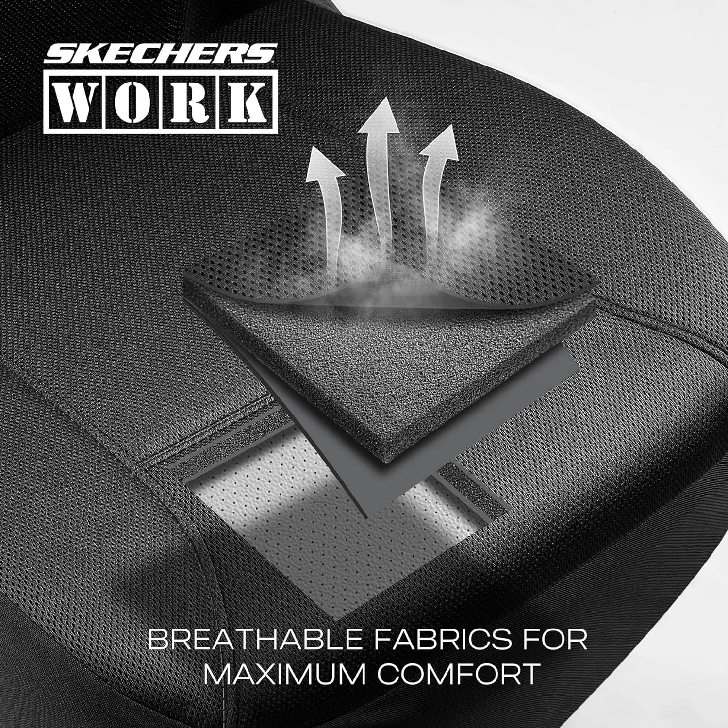 Skechers Work Car Seat Covers, 5-Times Stronger Built-in Webbing Seat Cover Full Set, Mesh Fabric Seat Cover for Car, Airbag Compatible, Automotive Comfort for Most Cars, Trucks, SUVs (Grey,Full Set)