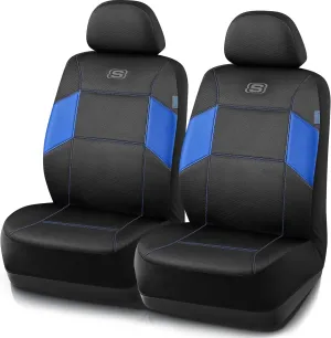 Skechers Work Car Seat Covers, Leather Seat Covers, 5-Times Stronger Built-in Webbing, Mesh Fabric Seat Cover for Cars, Airbag Compatible, Automotive Comfort for Cars, Trucks, SUVs (Blue,Two Front)