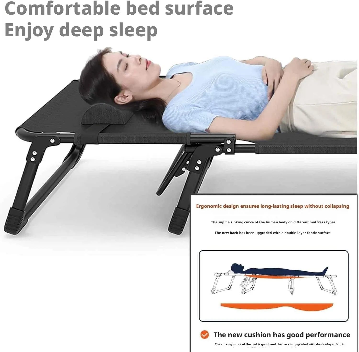 Sleeping Cots for Adults with Mattress and Pillow, Queen Folding Bed, Ergonomic Design, 4-Level Backrest Adjustment, Washable Design, no Installation Required(Style2-56x176)