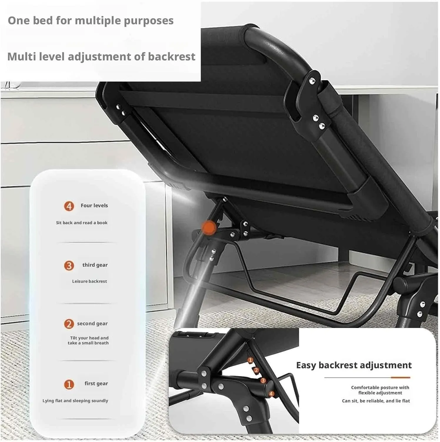 Sleeping Cots for Adults with Mattress and Pillow, Queen Folding Bed, Ergonomic Design, 4-Level Backrest Adjustment, Washable Design, no Installation Required(Style2-56x176)