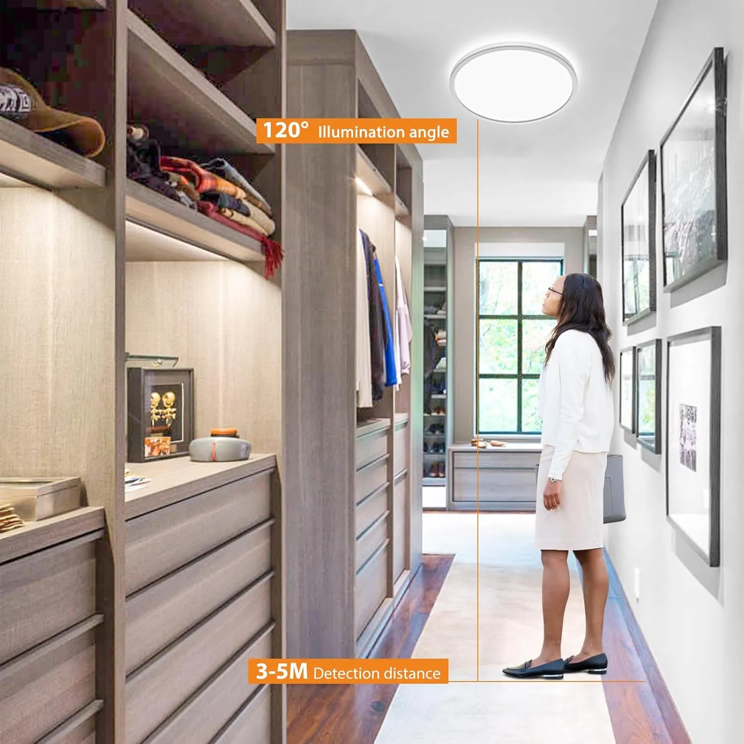 slochi 4 Pack 12Inch Motion Sensor Light Indoor Wired, 3000K/4000K/6500K Closet Lights Motion Sensored, 24W 2400LM Flush Mount Ceiling Light Fixture for Pantry Hallway Stairwell Porch, White