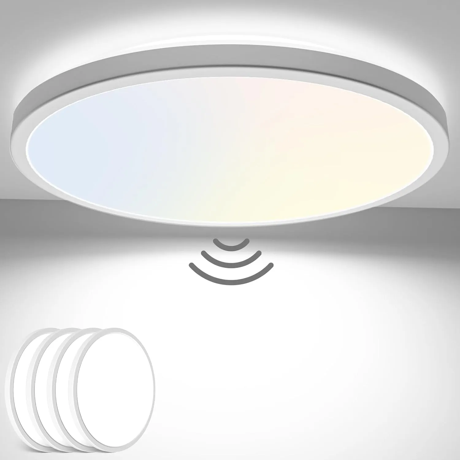 slochi 4 Pack 12Inch Motion Sensor Light Indoor Wired, 3000K/4000K/6500K Closet Lights Motion Sensored, 24W 2400LM Flush Mount Ceiling Light Fixture for Pantry Hallway Stairwell Porch, White