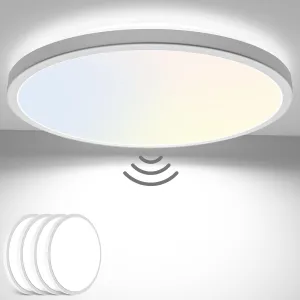 slochi 4 Pack 12Inch Motion Sensor Light Indoor Wired, 3000K/4000K/6500K Closet Lights Motion Sensored, 24W 2400LM Flush Mount Ceiling Light Fixture for Pantry Hallway Stairwell Porch, White