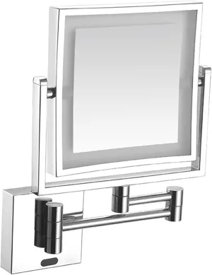 Smart Sensor LED Lighted Makeup Mirror, Square Wall Mounted Double Sided 1X/3X Magnifying Mirror Rotation Extension Bathroom Mirror,Black,Plug in (Color : Silver, Size : Plug in)