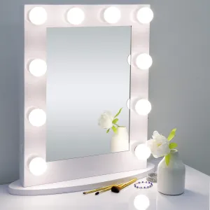 Smartxchoices Hollywood Vanity Mirror with Lights Standing Makeup Mirror with 12 LED Bulbs for Dressing Room & Bedroom White, 3 Color Lighting, 27'' x 23''