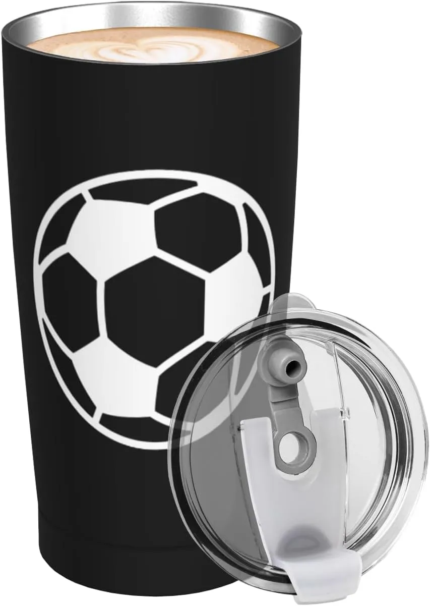 Soccer Football Stainless Steel Tumbler 20 Oz, Thermal Vacuum Insulated Travel Mug with Lid, Anniversary Holiday Christmas Birthday Gift for Friend Brother Coworker Bestie Soccer Lover
