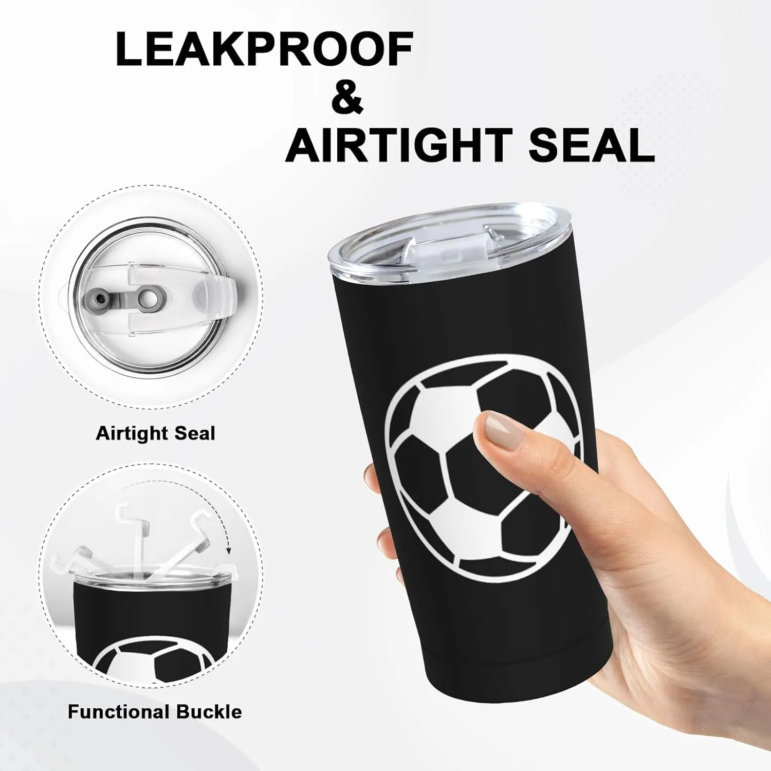 Soccer Football Stainless Steel Tumbler 20 Oz, Thermal Vacuum Insulated Travel Mug with Lid, Anniversary Holiday Christmas Birthday Gift for Friend Brother Coworker Bestie Soccer Lover