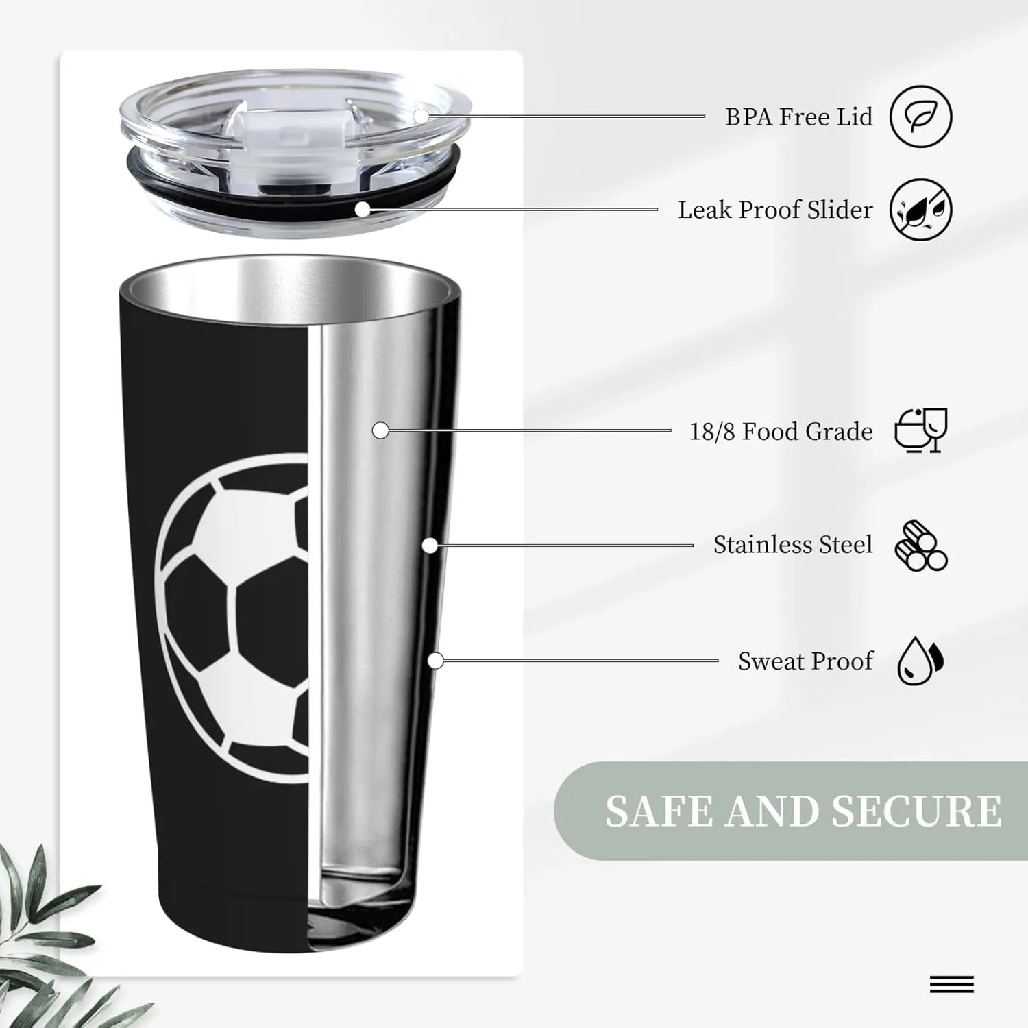 Soccer Football Stainless Steel Tumbler 20 Oz, Thermal Vacuum Insulated Travel Mug with Lid, Anniversary Holiday Christmas Birthday Gift for Friend Brother Coworker Bestie Soccer Lover